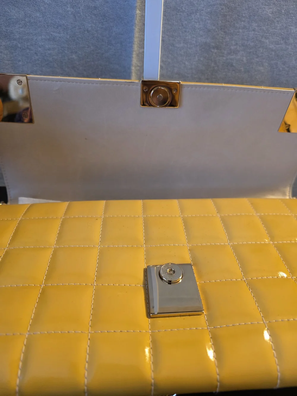 CHANEL Yellow Patent Leather Chocolate Bar Clutch